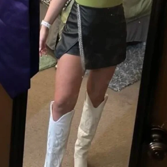 Faux leather mini skirt shorts - skort,  rhinestone embellished fringe trim NWT - Picture 4 of 8